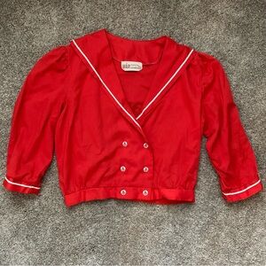 Rare Vintage Women’s Red Sailor Top Nautical Lightweight Anchor Buttons Large